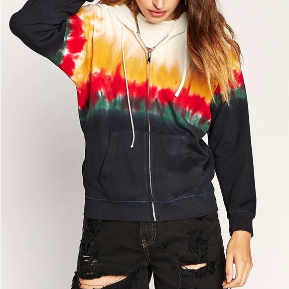 Daydreamer Jackets & Blazers - Daydreamer Tie Dye zip up Hoodie in Burning Ember